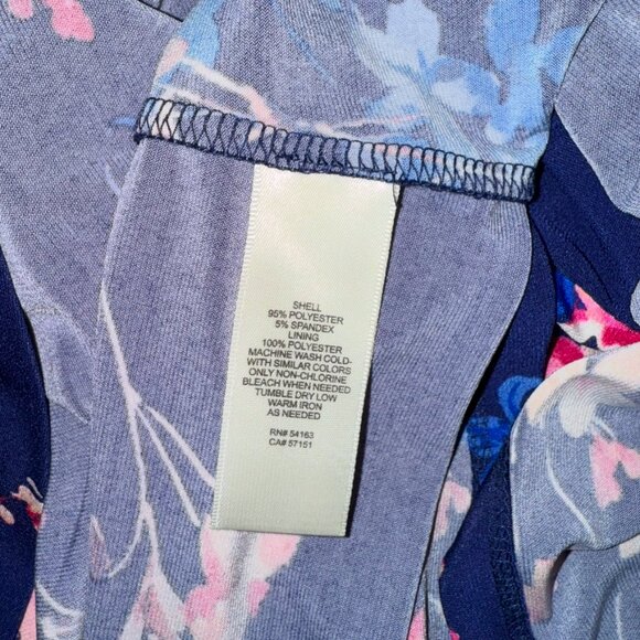 LEliza J's  Floral Navy Blue Puff Sleeve Waist Tie Leg Slit Long Dress Sz 18W - Picture 11 of 12